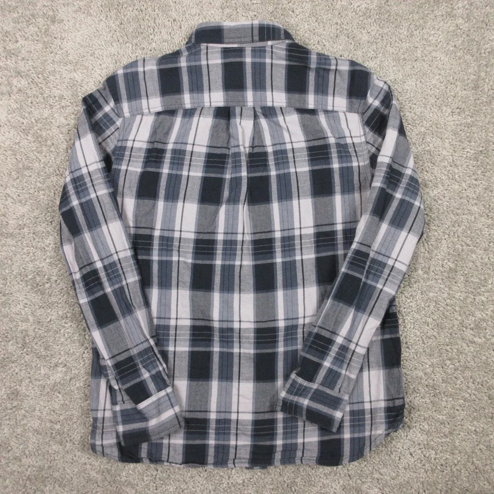 The North Face Shirt Mens Small Black‎ Gray Twill Flannel Pockets Work Button Up
